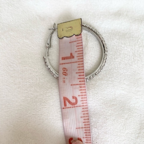 Rhinestone Diamond Hoop Sparkly Silver Earrings New - Picture 5 of 5